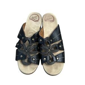DANSKO Serena Floral Laser Cut Black Leather Heeled Sandals Clogs Women's Size 9